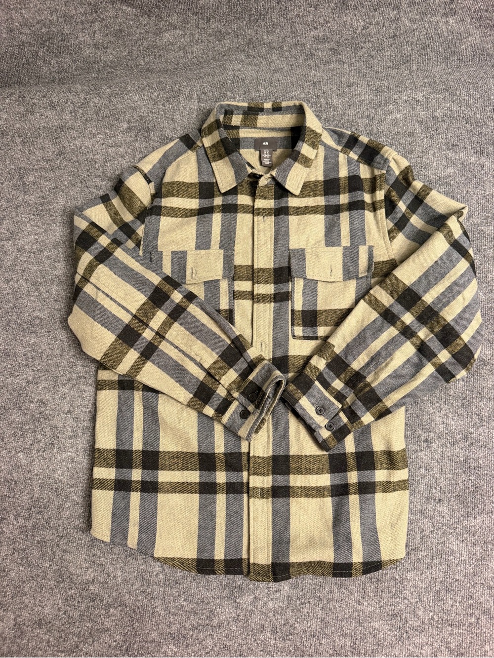 H&M Men's Plaid Button-Down Shirt Jacket - Olive, Black & Gray